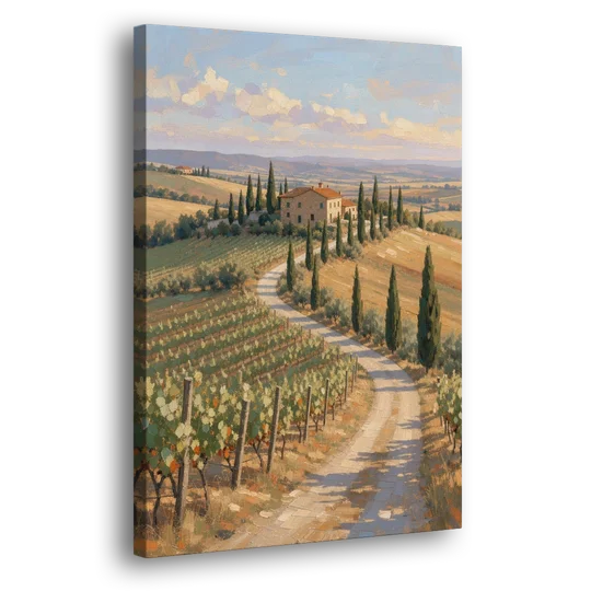 Tuscan Cypress Road to the Farmhouse - Canvas Wall Art - Side