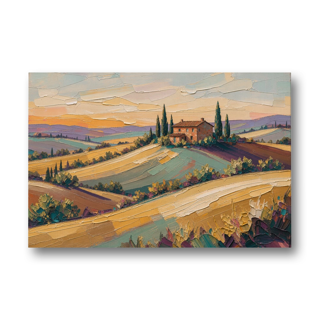 Tuscan Landscape Painting of Farmhouse Crest - Canvas Wall Art - Front
