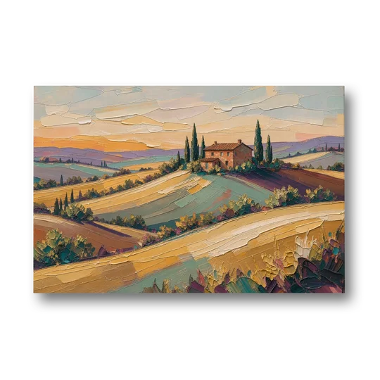 Tuscan Landscape Painting of Farmhouse Crest - Canvas Wall Art - Front