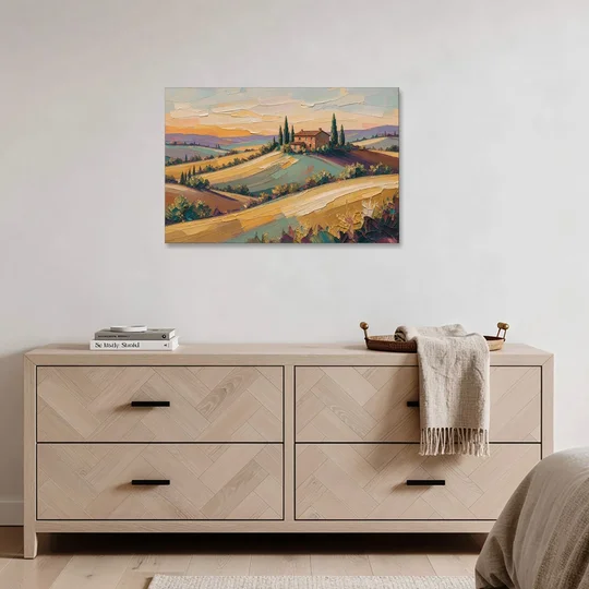 Tuscan Landscape Painting of Farmhouse Crest - Canvas Wall Art - Coffee Table - 36x24