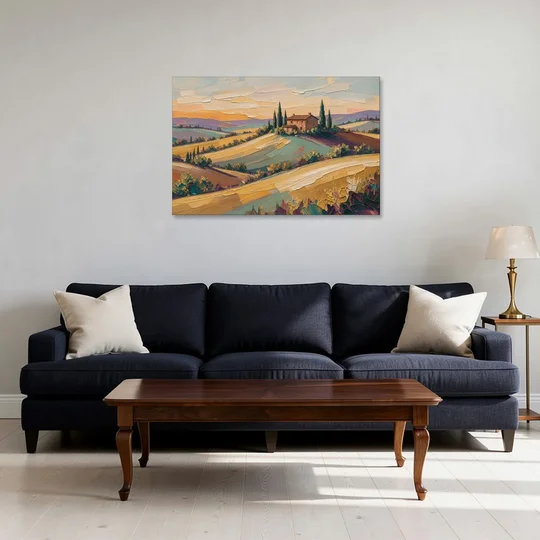 Tuscan Landscape Painting of Farmhouse Crest - Canvas Wall Art - Sofa - 36x24