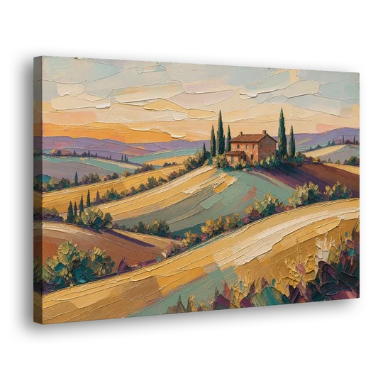 Tuscan Landscape Painting of Farmhouse Crest - Canvas Wall Art - Side