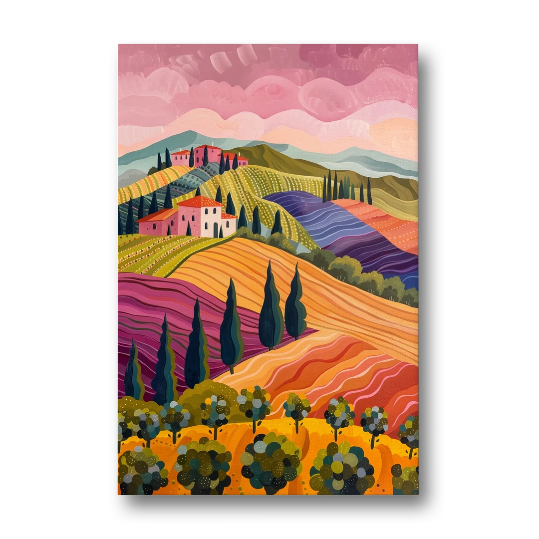 Tuscany Art of Rolling Hills in Pink - Canvas Wall Art - Front