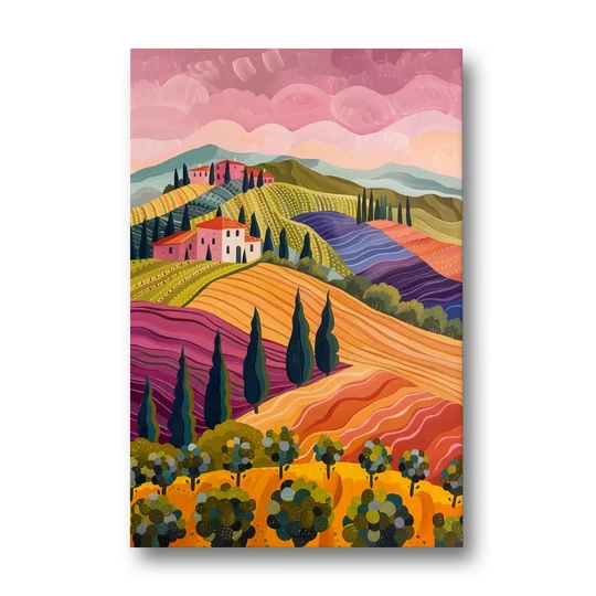 Tuscany Art of Rolling Hills in Pink - Canvas Wall Art - Front