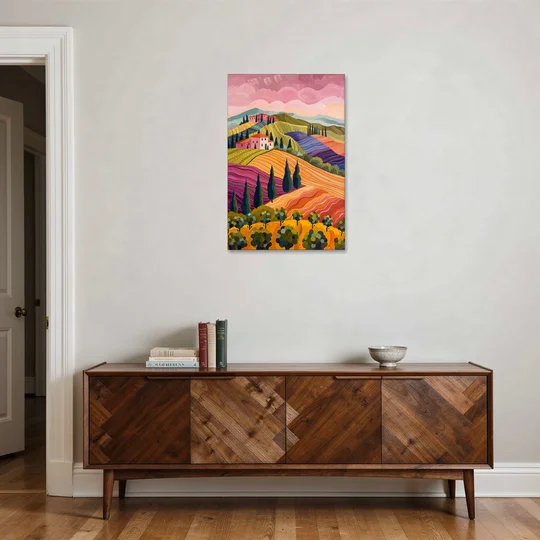 Tuscany Art of Rolling Hills in Pink - Canvas Wall Art - Coffee Table - 24x36