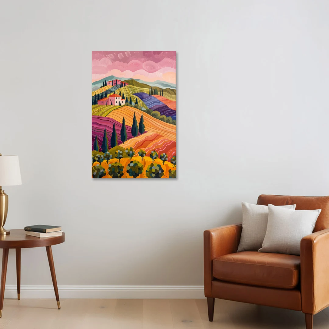 Tuscany Art of Rolling Hills in Pink - Canvas Wall Art - Sofa - 24x36