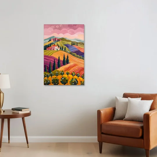 Tuscany Art of Rolling Hills in Pink - Canvas Wall Art - Sofa - 24x36