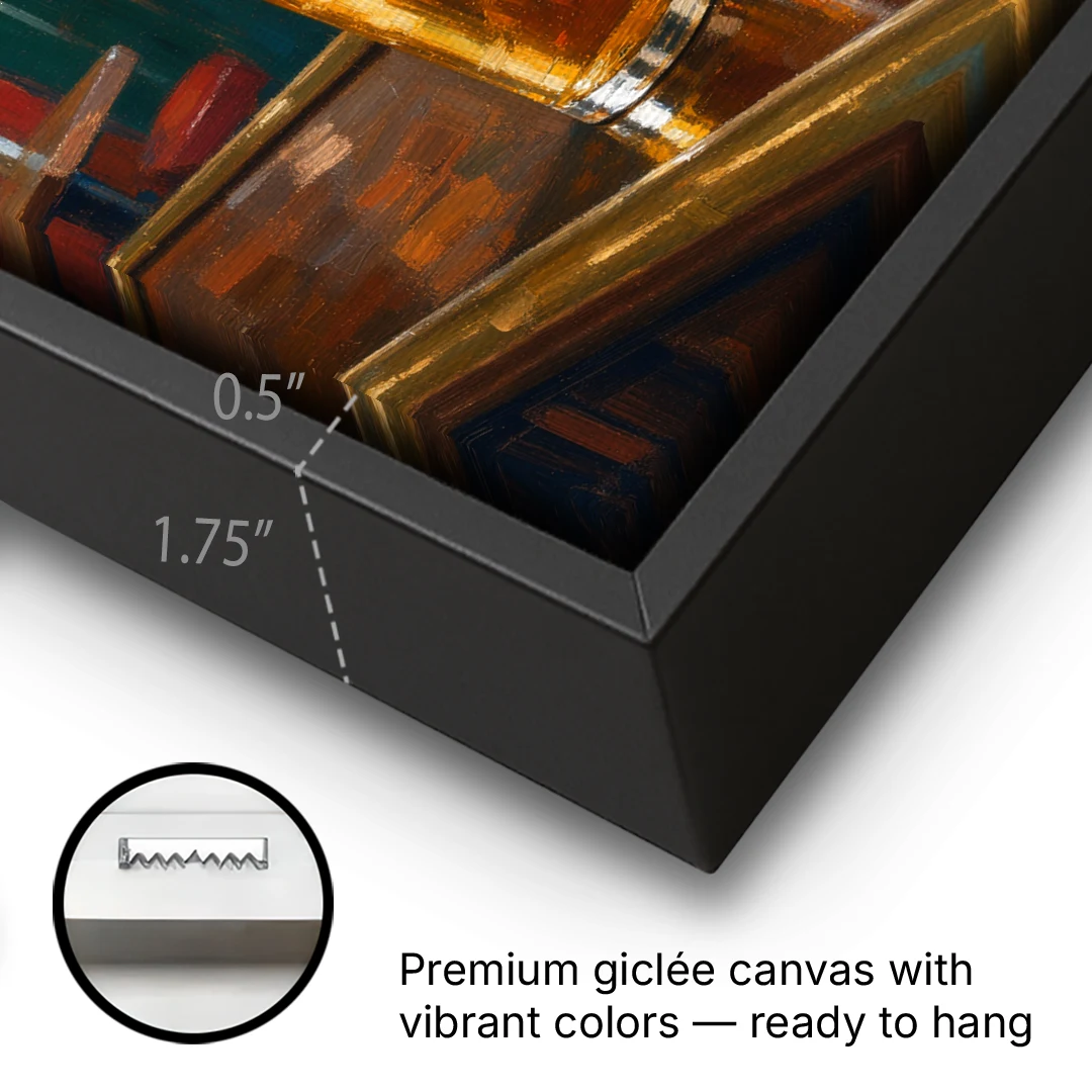 Two Amber Pints at the Brass Rail for the Pub - Black Framed Canvas Wall Art - Gallery Wrap Corner