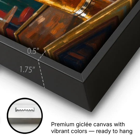 Two Amber Pints at the Brass Rail for the Pub - Black Framed Canvas Wall Art - Gallery Wrap Corner