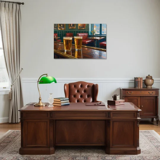 Two Amber Pints at the Brass Rail for the Pub - Canvas Wall Art - Office - 36x24