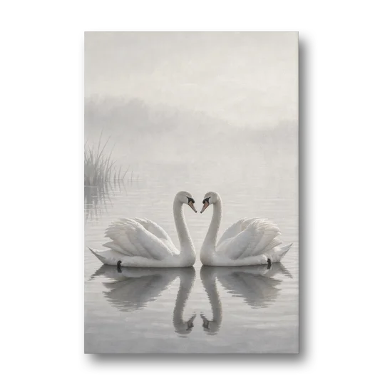 Two Black and White Swans Made for Each Other - Canvas Wall Art - Front