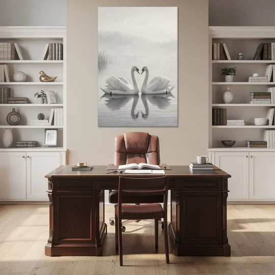 Two Black and White Swans Made for Each Other - Canvas Wall Art - Office - 40x60