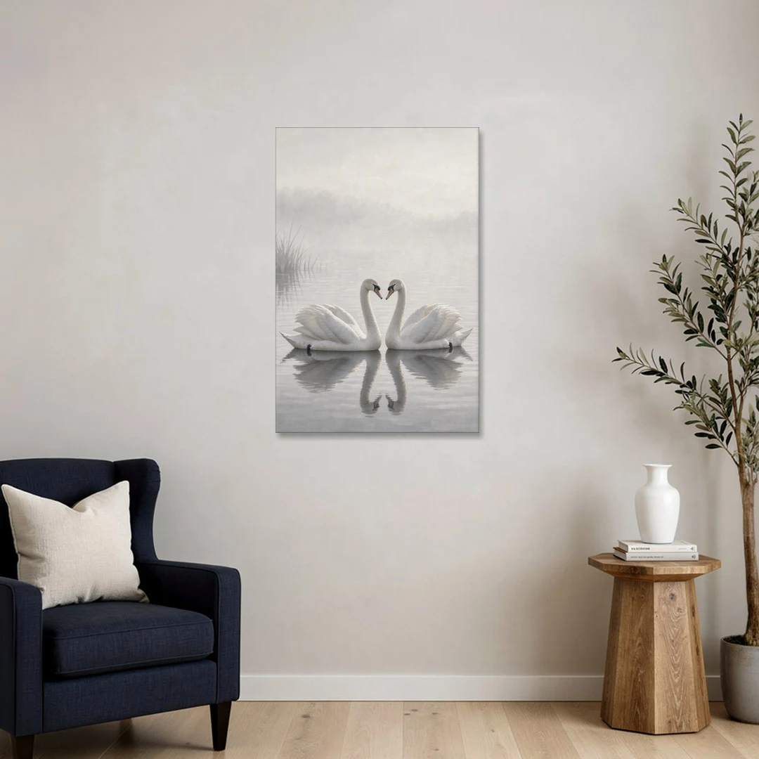 Two Black and White Swans Made for Each Other - Canvas Wall Art - Sofa - 24x36