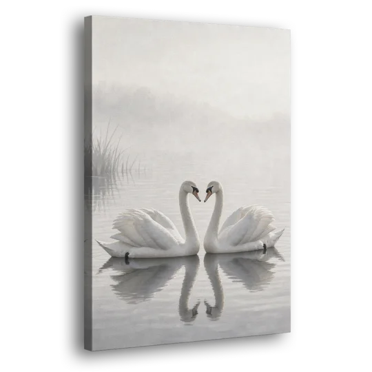 Two Black and White Swans Made for Each Other - Canvas Wall Art - Side