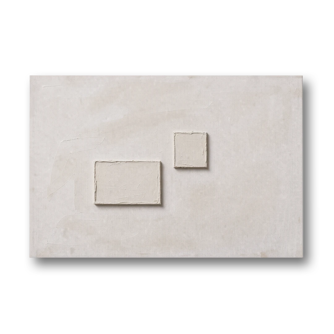 Two Offset Off-White Relief Blocks on Plaster - Canvas Wall Art - Front