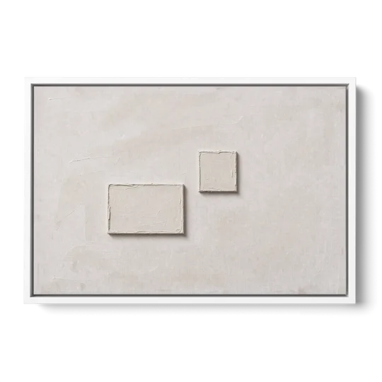 Two Offset Off-White Relief Blocks on Plaster - White Framed Canvas Wall Art - Front