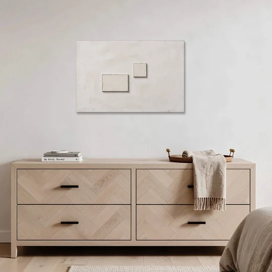 Two Offset Off-White Relief Blocks on Plaster - Canvas Wall Art - Coffee Table - 36x24