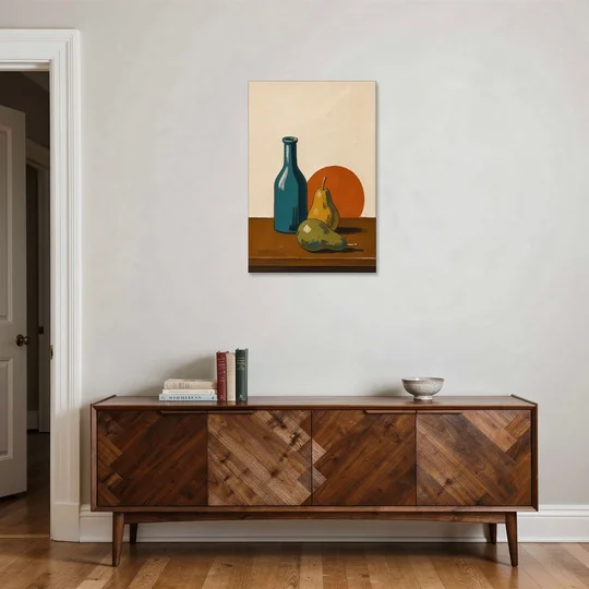 Two Pears Beside a Teal Glass Bottle - Canvas Wall Art - Coffee Table - 24x36