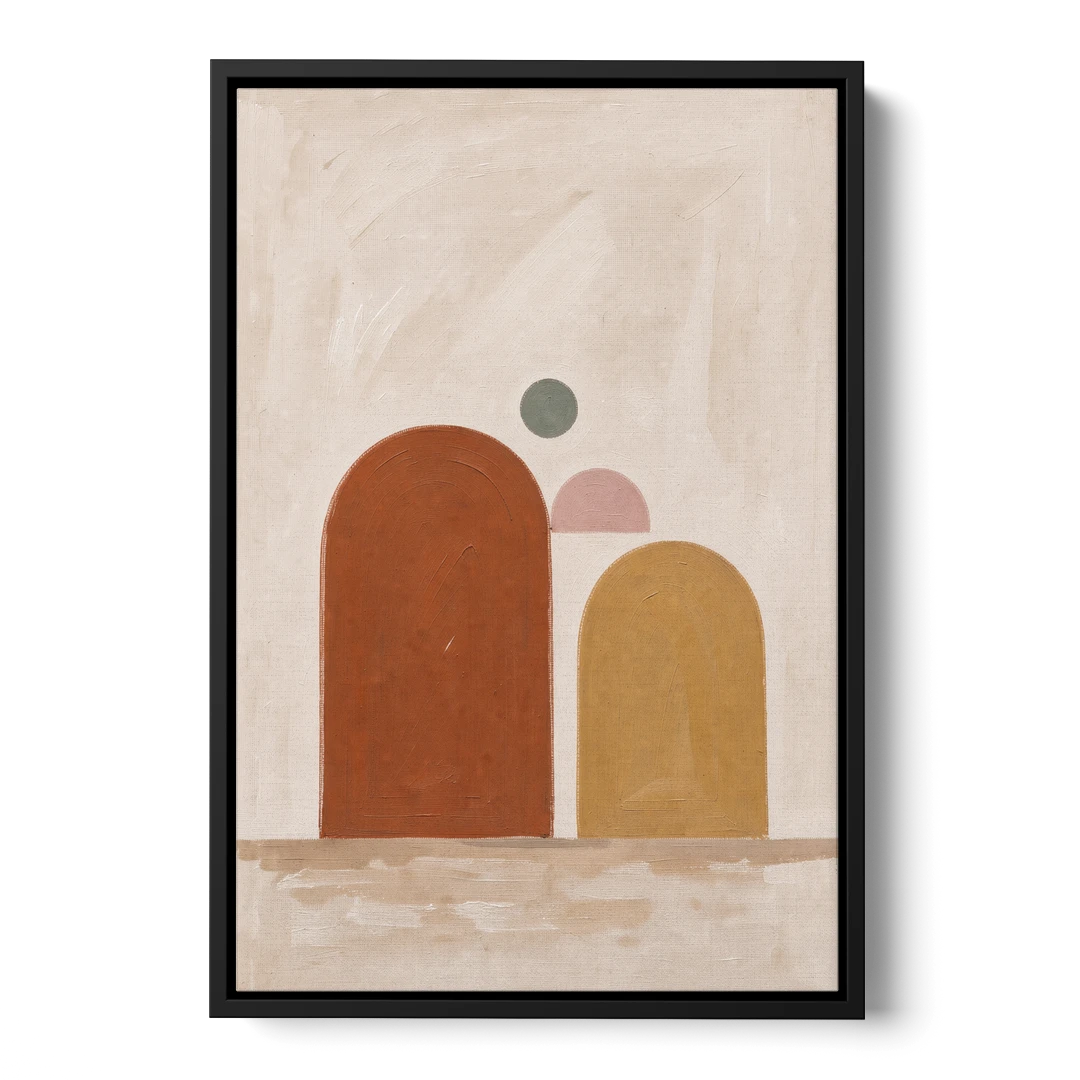 Two Uneven Arches with a Pink Half Sun - Black Framed Canvas Wall Art - Front