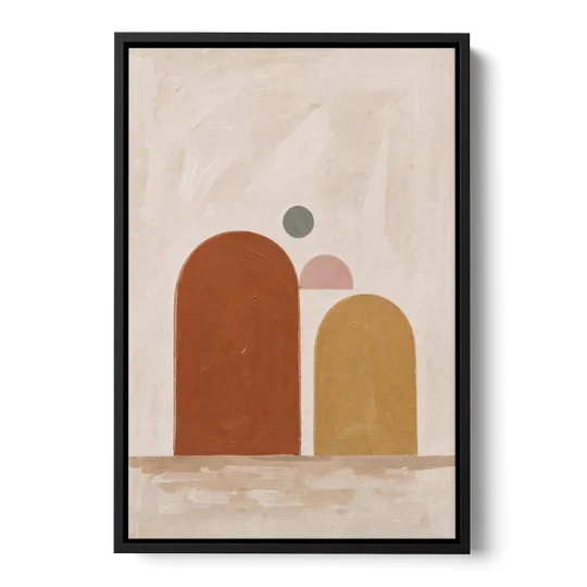 Two Uneven Arches with a Pink Half Sun - Black Framed Canvas Wall Art - Front