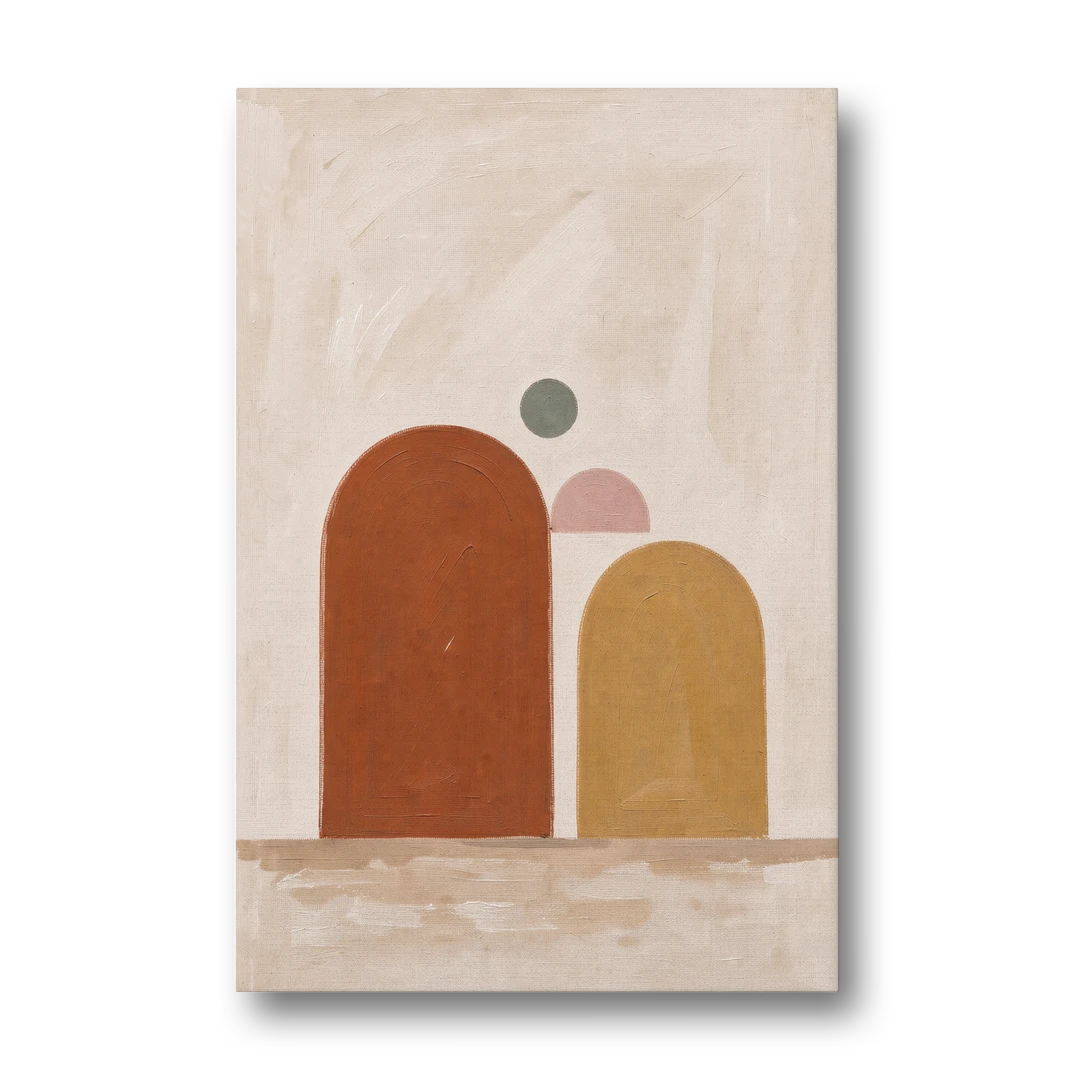 Two Uneven Arches with a Pink Half Sun - Canvas Wall Art - Front
