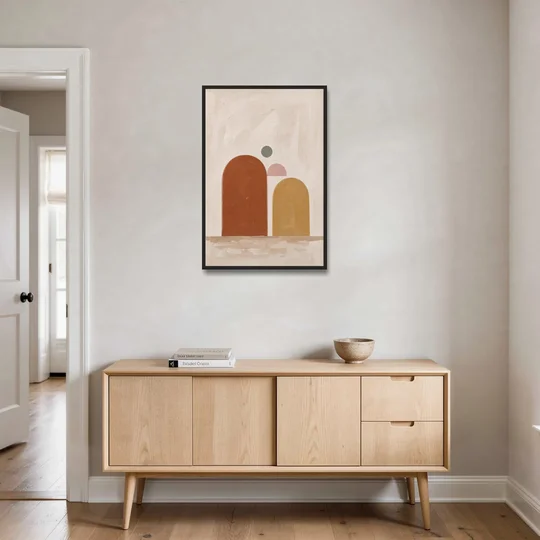 Two Uneven Arches with a Pink Half Sun - Black Framed Canvas Wall Art - Coffee Table - 24x36