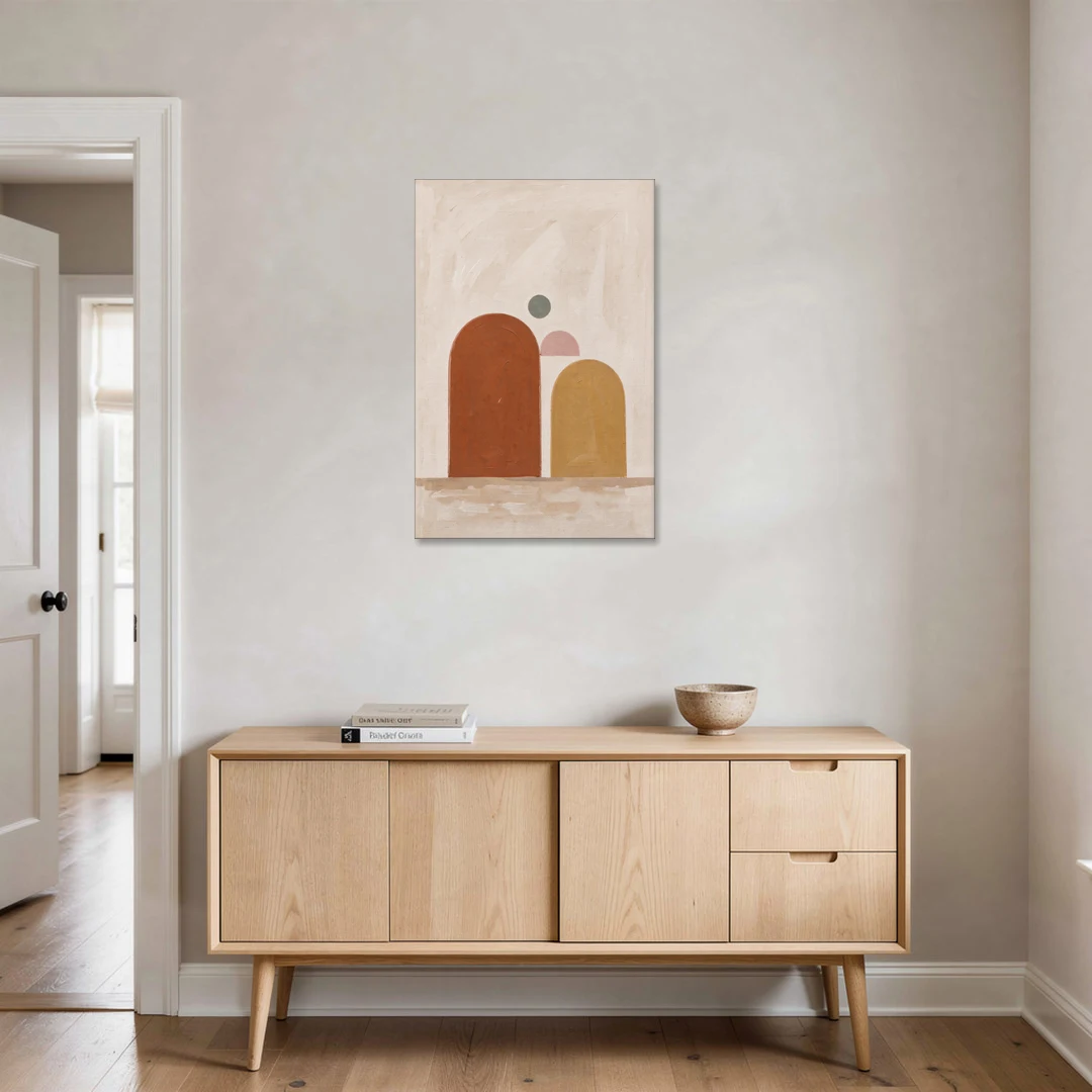 Two Uneven Arches with a Pink Half Sun - Canvas Wall Art - Coffee Table - 24x36
