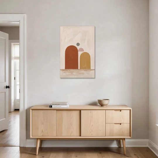Two Uneven Arches with a Pink Half Sun - Canvas Wall Art - Coffee Table - 24x36