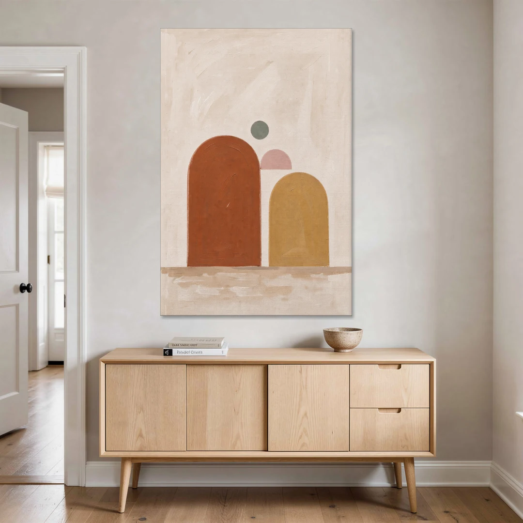 Two Uneven Arches with a Pink Half Sun - Canvas Wall Art - Coffee Table - 40x60