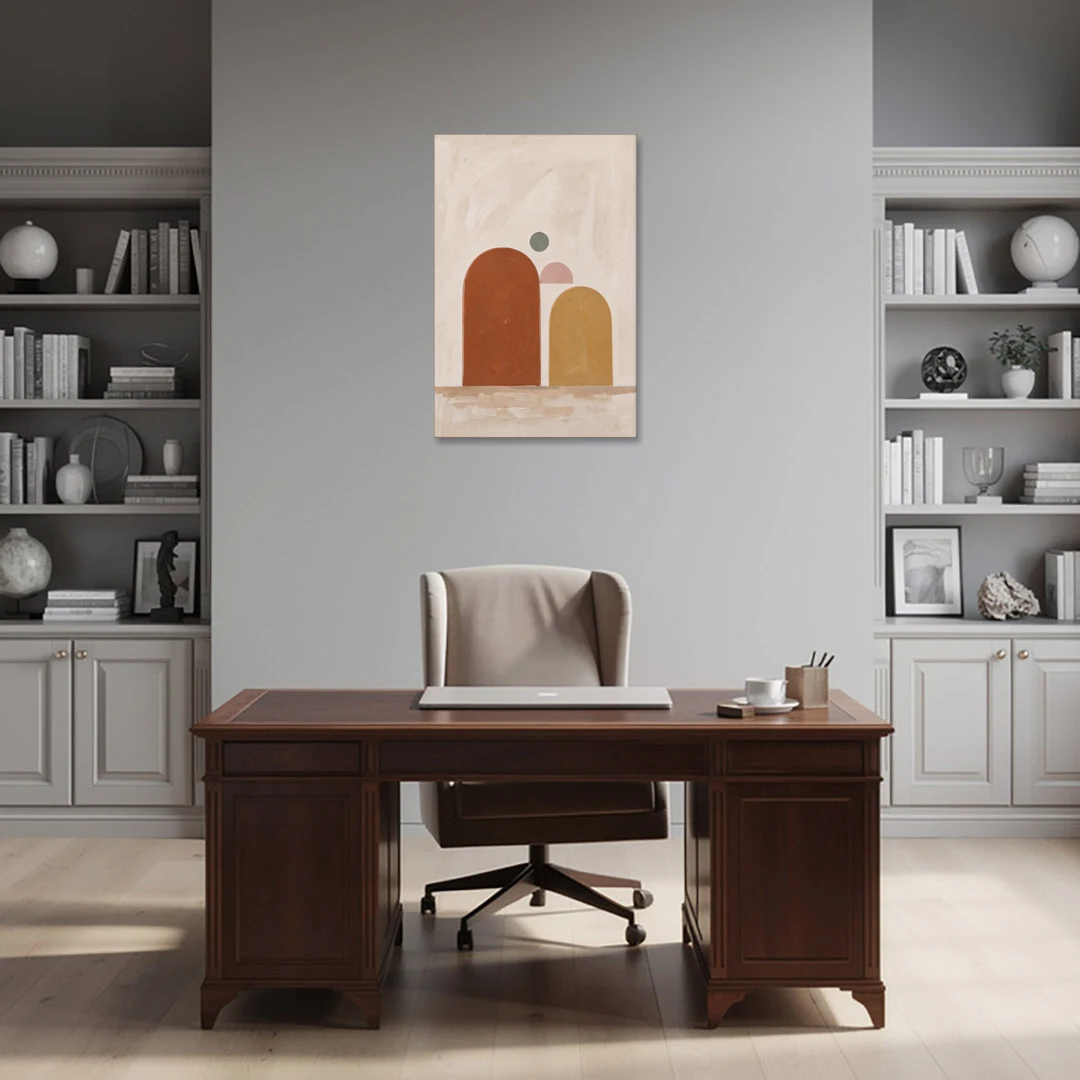 Two Uneven Arches with a Pink Half Sun - Canvas Wall Art - Office - 24x36