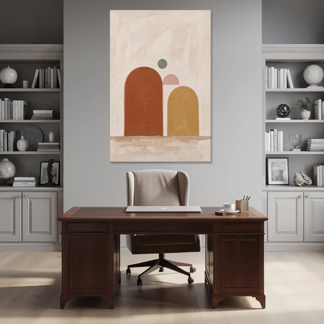 Two Uneven Arches with a Pink Half Sun - Canvas Wall Art - Office - 40x60