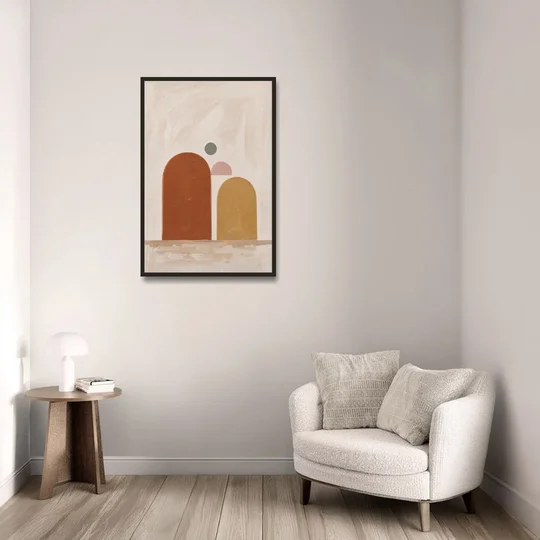 Two Uneven Arches with a Pink Half Sun - Black Framed Canvas Wall Art - Sofa - 24x36