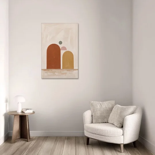 Two Uneven Arches with a Pink Half Sun - Canvas Wall Art - Sofa - 24x36