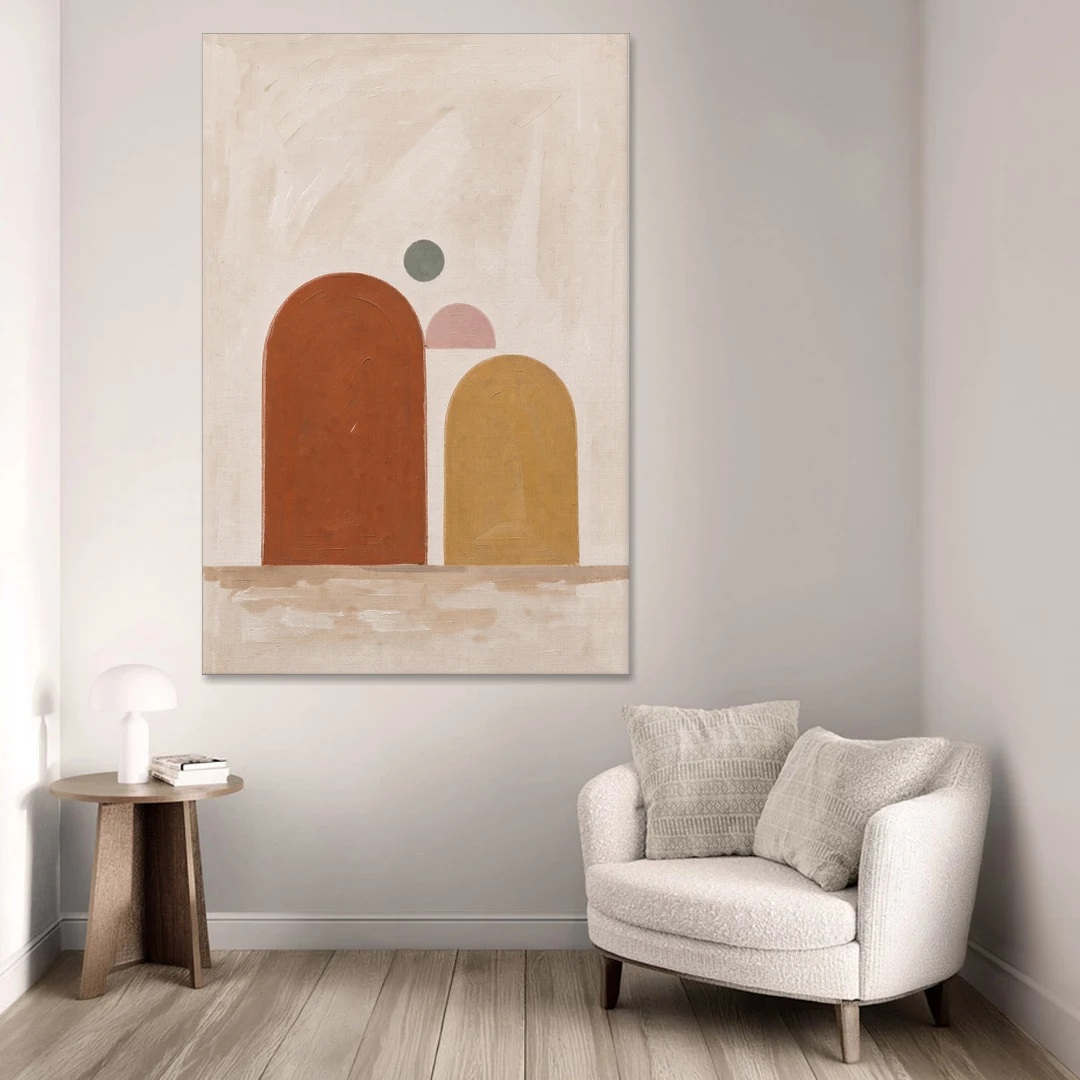 Two Uneven Arches with a Pink Half Sun - Canvas Wall Art - Sofa - 40x60