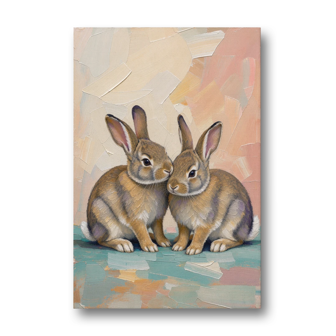 Two Wild Rabbits Cuddled Side by Side - Canvas Wall Art - Front