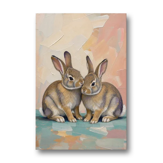 Two Wild Rabbits Cuddled Side by Side - Canvas Wall Art - Front