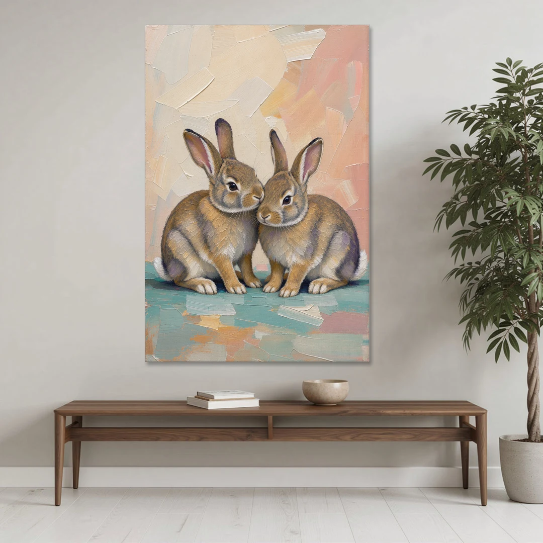 Two Wild Rabbits Cuddled Side by Side - Canvas Wall Art - Coffee Table - 40x60