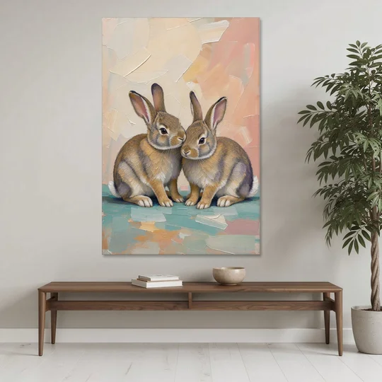 Two Wild Rabbits Cuddled Side by Side - Canvas Wall Art - Coffee Table - 40x60