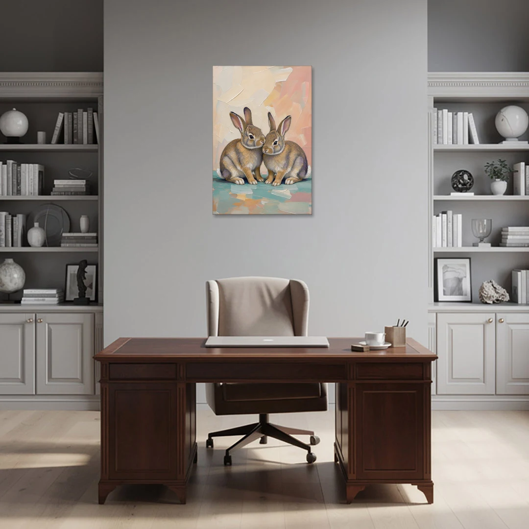 Two Wild Rabbits Cuddled Side by Side - Canvas Wall Art - Office - 24x36