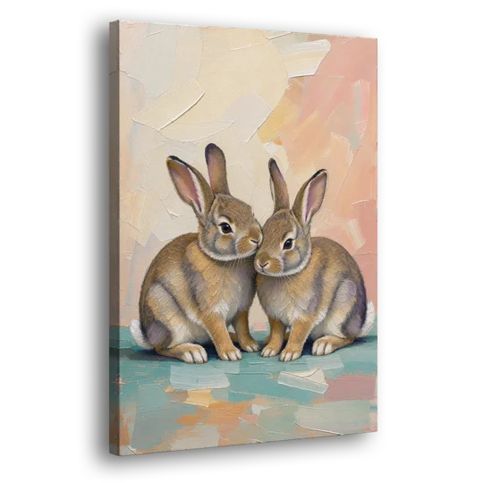 Two Wild Rabbits Cuddled Side by Side - Canvas Wall Art - Side