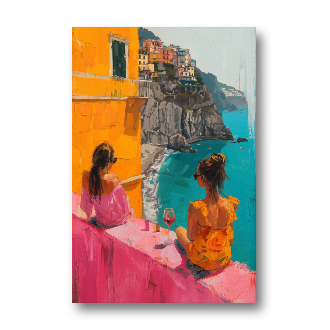 Two Women Painting by the Sea - Canvas Wall Art - Front