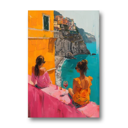 Two Women Painting by the Sea - Canvas Wall Art - Front
