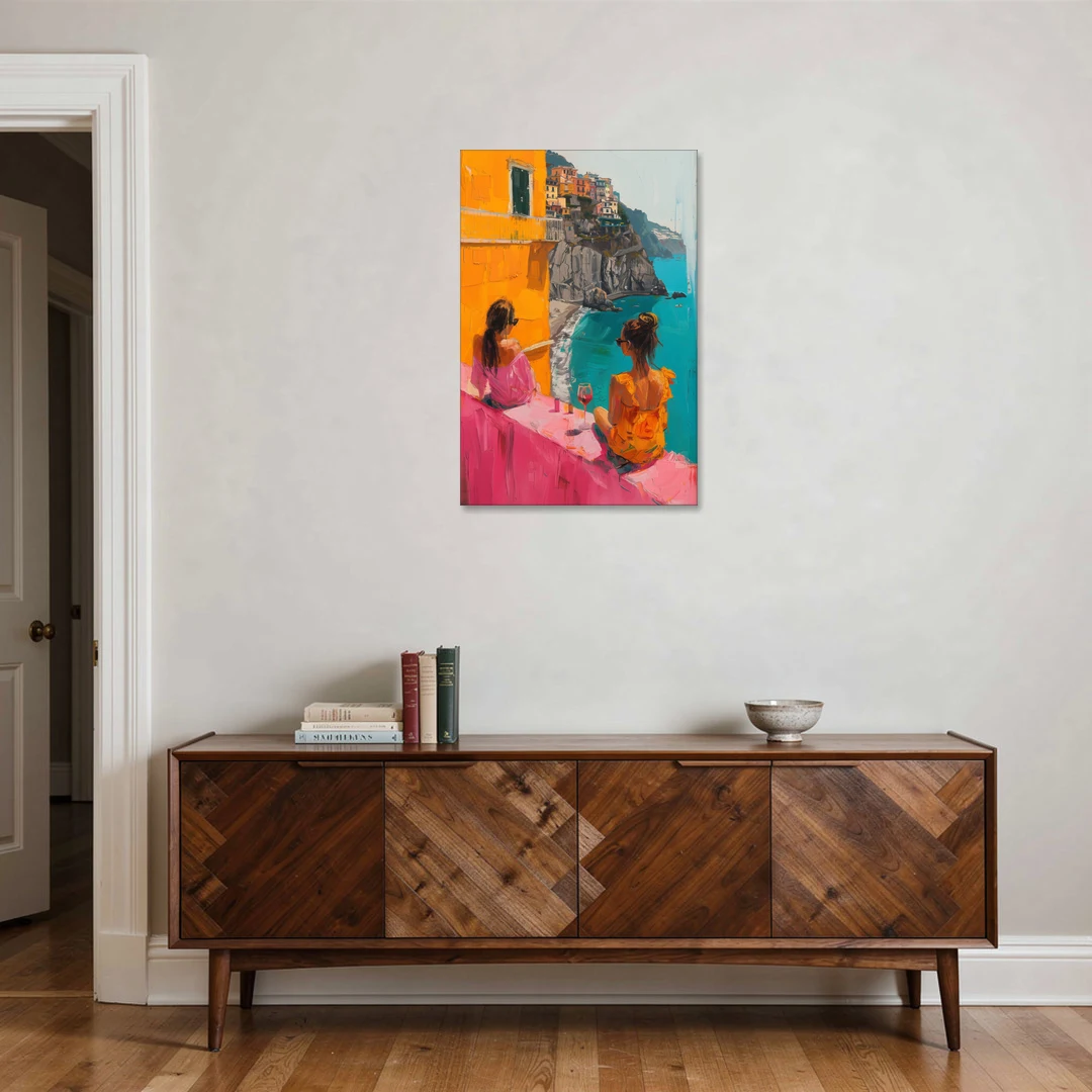 Two Women Painting by the Sea - Canvas Wall Art - Coffee Table - 24x36