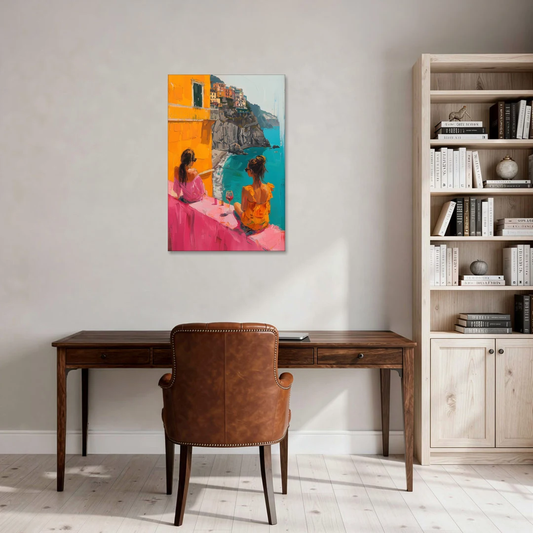 Two Women Painting by the Sea - Canvas Wall Art - Office - 24x36