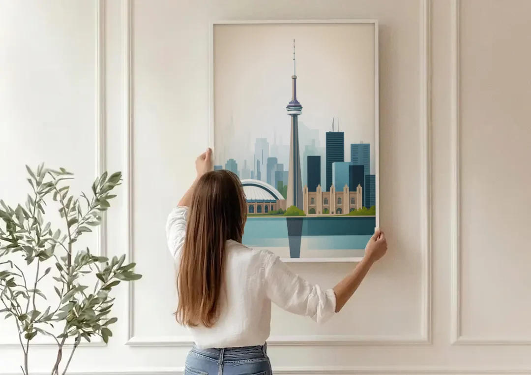 University of Toronto Campus canvas wall art being hung on a paneled wall