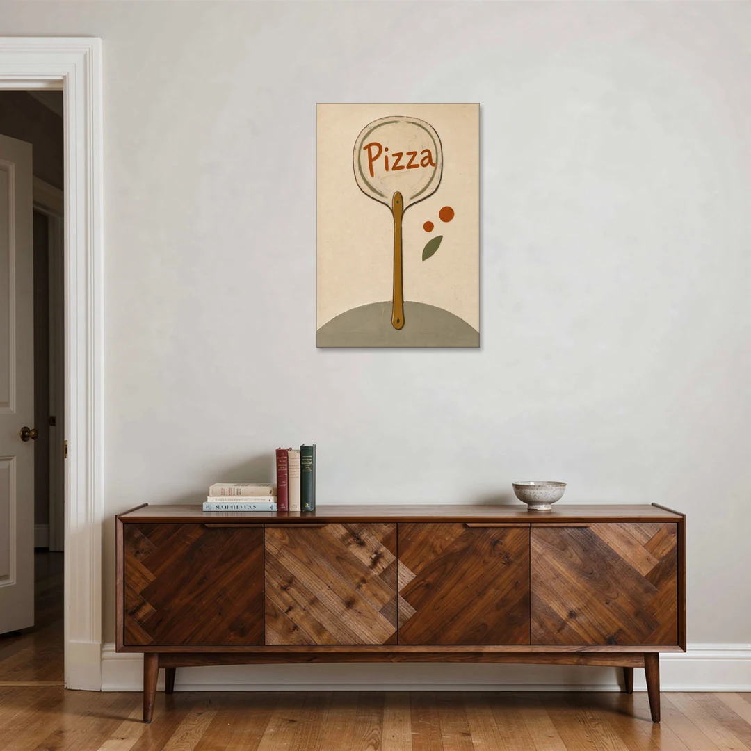 Upright Pizza Peel Sign with Basil Leaf - Canvas Wall Art - Coffee Table - 24x36