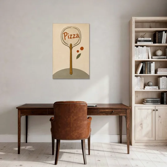 Upright Pizza Peel Sign with Basil Leaf - Canvas Wall Art - Office - 24x36