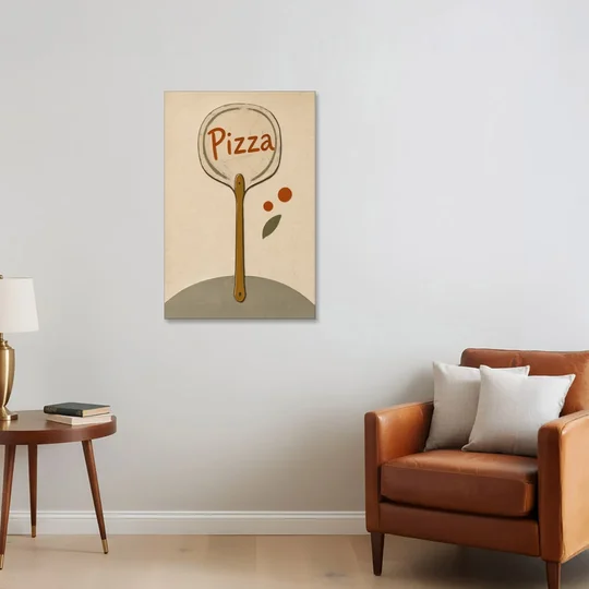 Upright Pizza Peel Sign with Basil Leaf - Canvas Wall Art - Sofa - 24x36