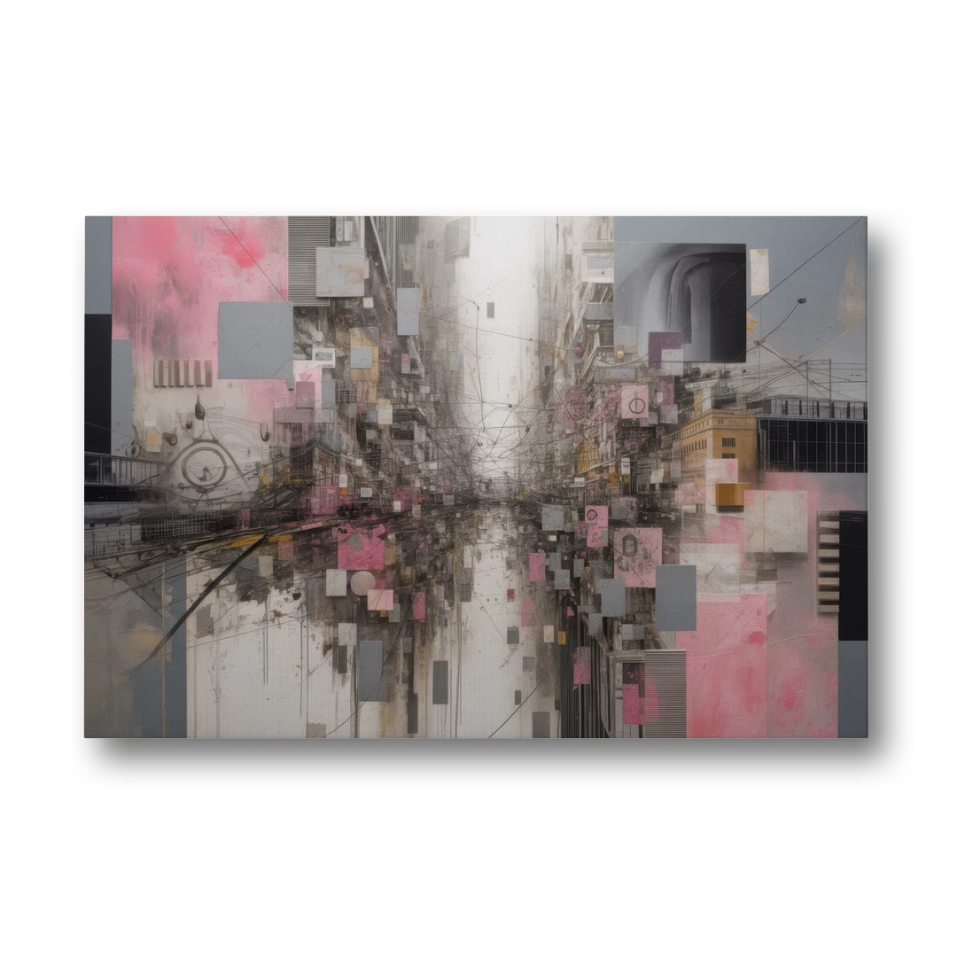 Urban Chaos Pink and Grey Abstract - Canvas Wall Art - Front