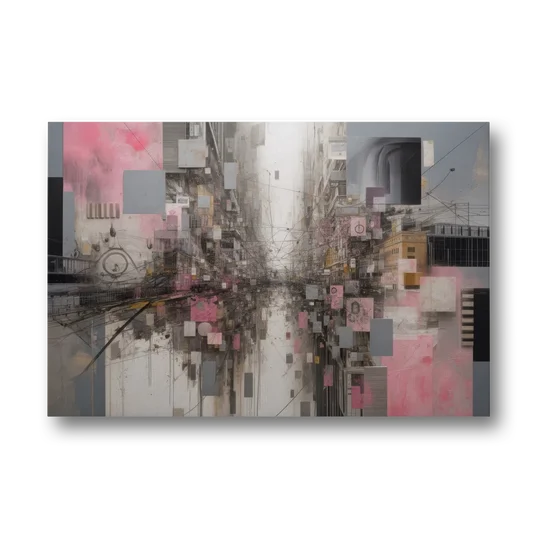 Urban Chaos Pink and Grey Abstract - Canvas Wall Art - Front